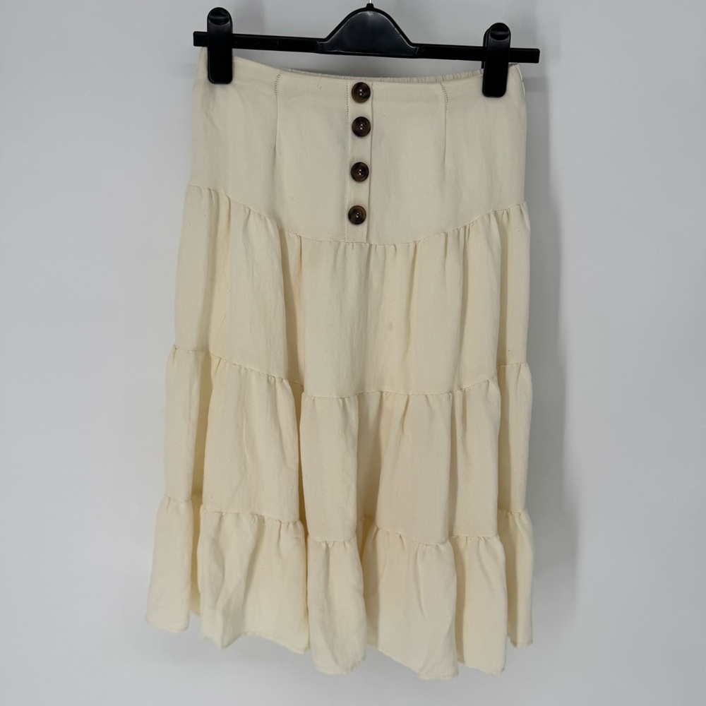 Hayden western bohemian Cream Tiered A-Line Skirt with Button Accents small
